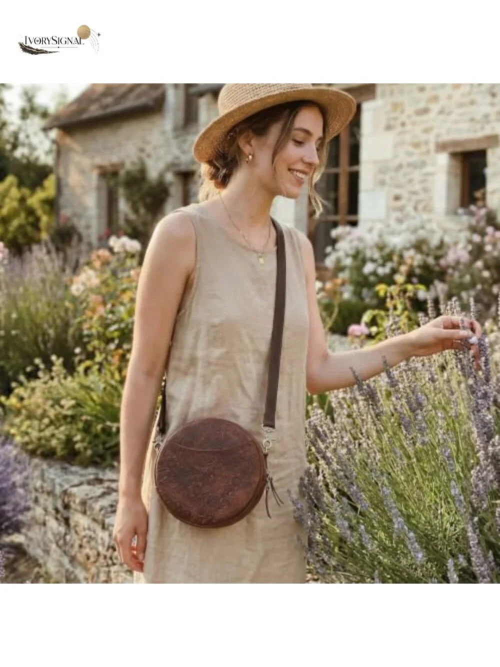 Top Grain Leather Crossbody Bag Circle Women Shoulder Travel Purse